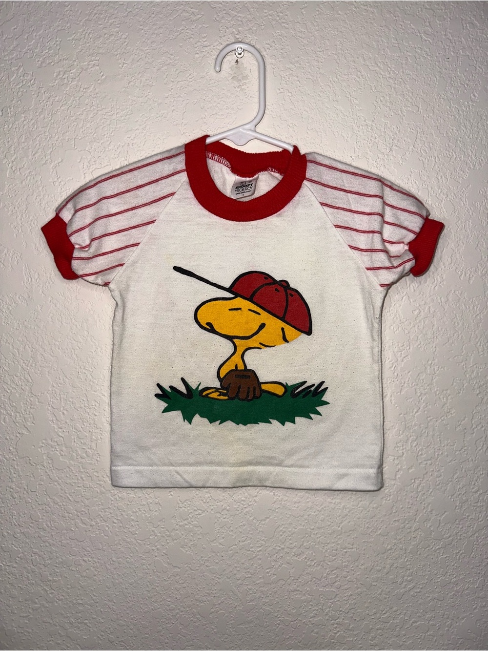 Vintage Peanuts Snoopy Kids White & Red Woodstock Baseball Graphic Tee 4T